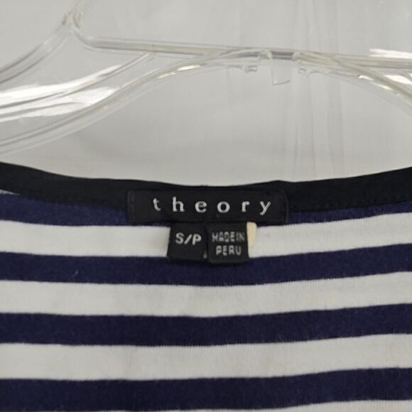Theory Striped Blue White Cotton Blend T-shirt Dress with Silk Trim, Size Small - Picture 4 of 5